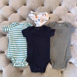 3x onesies and sea themed quilted bib - 6-9 months